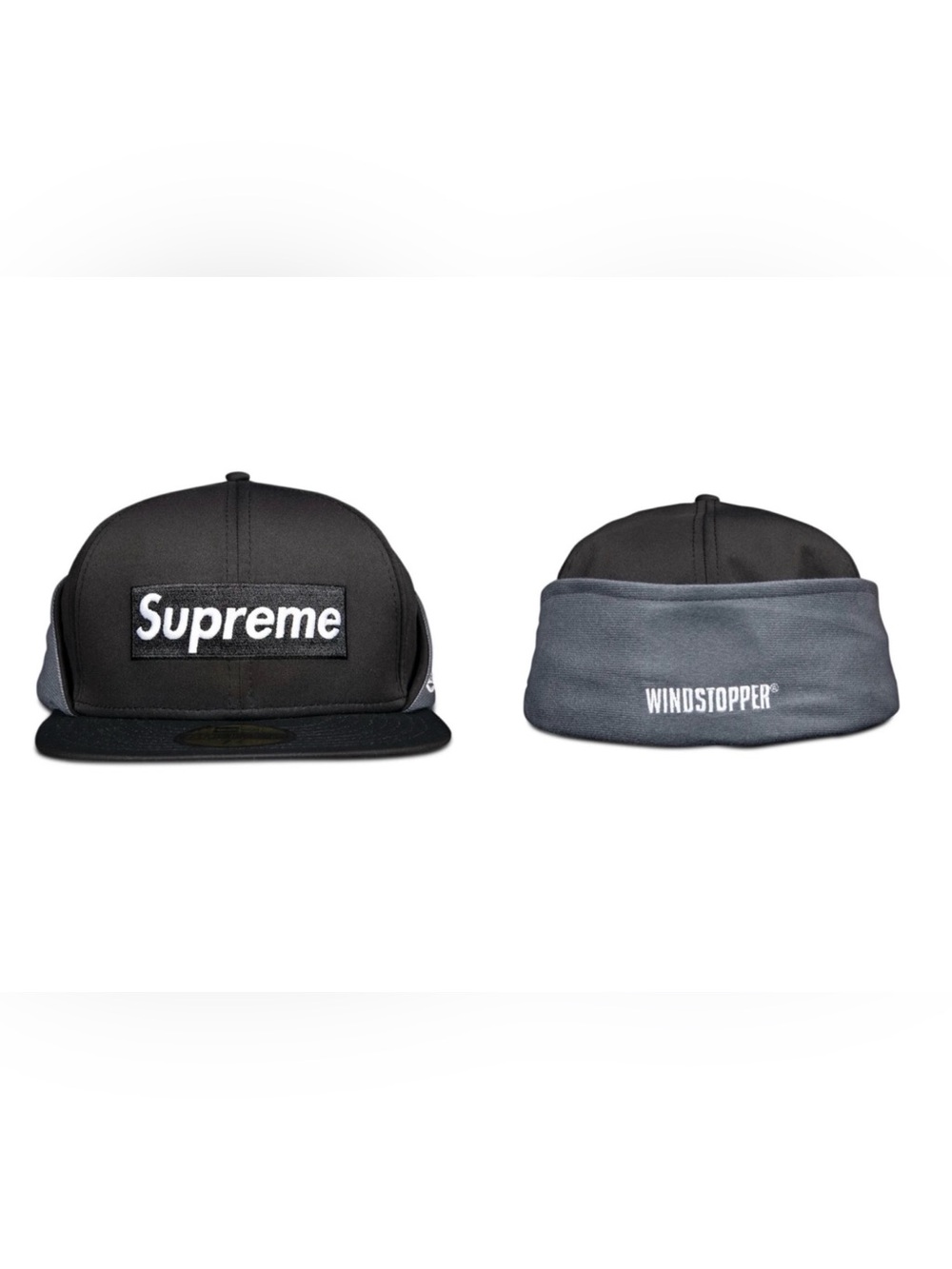 Supreme FW20 Black GORETEX WINDSTOPPER Earflap Box Logo New Era Fitted Cap 7 1/2 - Picture 11 of 12